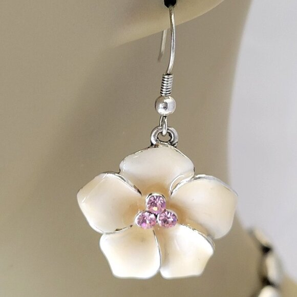 Floral Enamel Statement Necklace and Earrings Set - Picture 4 of 15